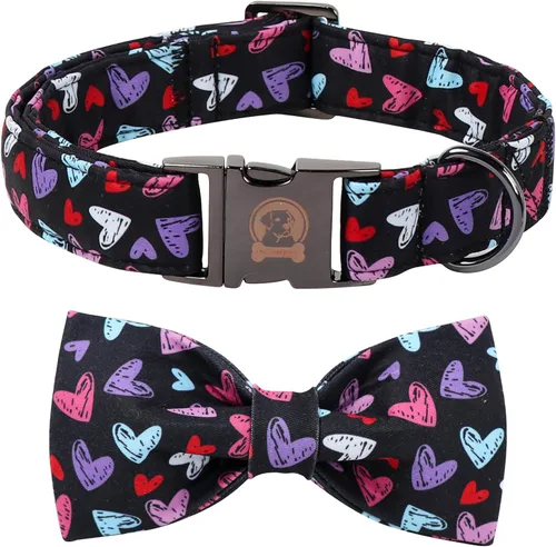 Vista 15 de MR. CHUBBYFACE - Collar de perro de San Valentín con corbatín, lindo collar de perro con corazón azul con hebilla de metal, collar de algodón