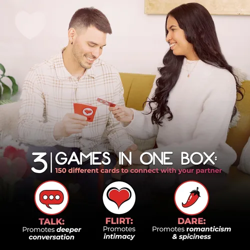 Vista 3 de Juego divertido y romántico para parejas: Juego de cajas de noche con iniciadores de conversación, juegos de fantasía – Elige entre las tarjetas