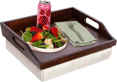 Vista 13 de ROSSIE HOME Bandeja de Cama de Madera Escritorio para Regazo - Juego de Dos - con Cesta de Almacenamiento de Jacinto - Buffalo Check - Se Adapta a