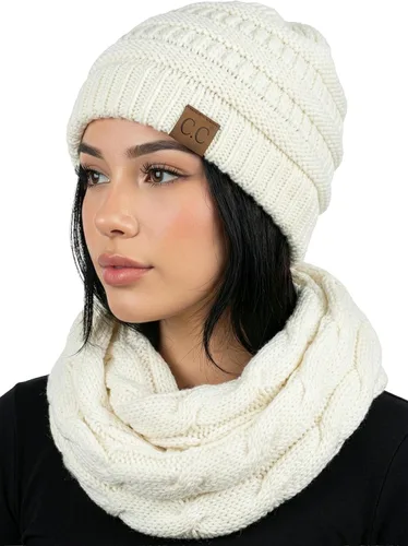 Vista 32 de Funky Junque - Juego de pañuelo y gorro de punto a juego para mujer Negro