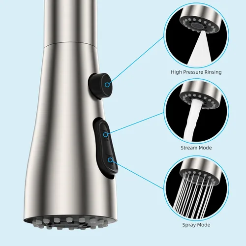 Vista 2 de Hibbent Cabezal rociador extraíble de metal para grifo de cocina, boquilla rociadora para fregadero de cocina con 15 adaptadores, repuesto