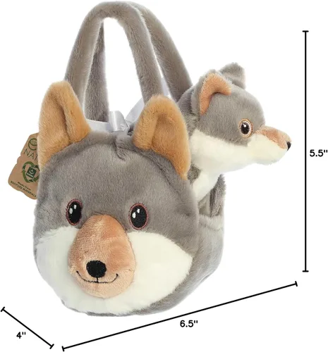 Vista 7 de Aurora Peluche de lobo Eco Nation hecho de forma responsable, ideal para aventuras de juego, perfecto para cumpleaños o simplemente porque - gris