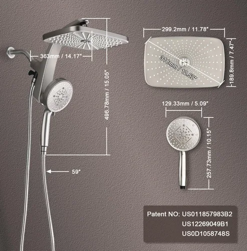 Vista 7 de Rain Shower Head with Handheld Showerhead, Nickel 1.75GPM 460311 Níquel
