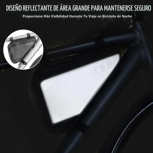 Vista 4 de Bolsa de almacenamiento para cuadro de bicicleta WOTOW, bolsa triangular reflectante resistente al agua con dos bolsillos laterales, bolsa