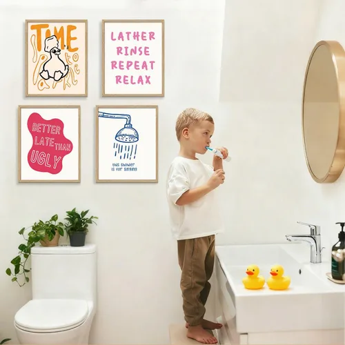 Vista 5 de YZSLA Impresiones divertidas de arte de pared de baño 8x10 Pulgadas sin marco, impresiones de póster de pato retro colorido, decoraciones divertidas