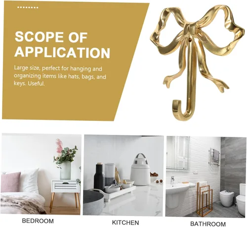Vista 6 de Zerodeko Decoración de lazo dorado, ganchos de lazo para pared, dormitorio, abrigo, toalla para sombreros, abrigos, toallas y llaves, latón chapado