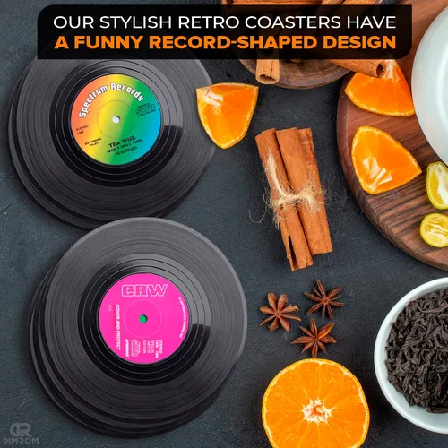 Vista 5 de 6 posavasos de vinilo para bebidas, tamaño de 4.1 pulgadas, duraderos y resistentes al calor Mini Record Coasters for Drinks to Protect Desk &