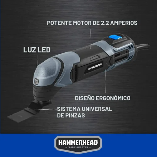 Vista 3 de Hammerhead Multiherramienta oscilante de 2.2 amperios con 1 hoja de corte al ras, 1 hoja de sierra de semicírculo, 1 almohadilla de lijado, 3 piezas