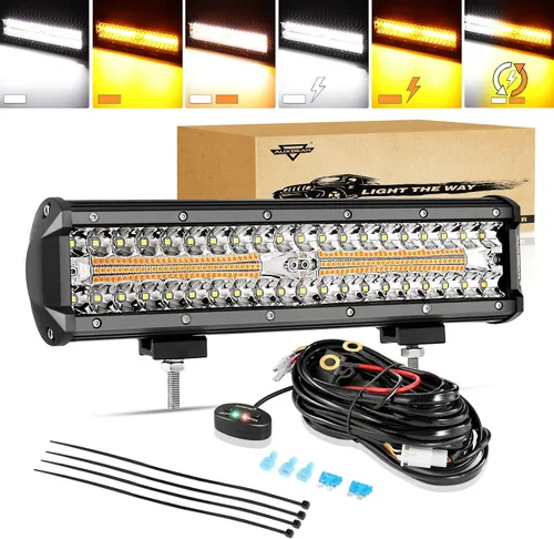Vista 9 de Auxbeam Barra de luz LED de 3 pulgadas, 72 W, color ámbar/blanco, luces de conducción todoterreno para camión, SUV, barco, 4x4, Jeep Wrangler