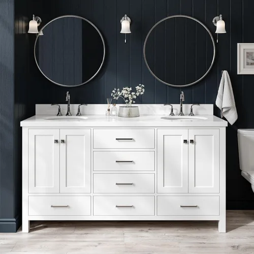 Vista 43 de ARIEL Cambridge tocador de baño con fregadero, madera maciza, encimera y protector contra salpicaduras de cuarzo blanco puro de 1.5 pulgadas