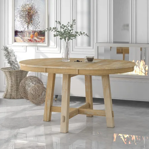 Vista 11 de JUSTONE Mesa de comedor redonda extensible, mesa de comedor de cocina con base en forma de X, juego de mesa de comedor para cocina, comedor, rincón