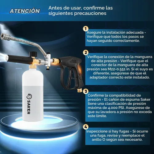 Vista 2 de Accesorio de Conector Dual de Cañón de Espuma Saker para Kit de Lavadora a Presión, con Cañón de Espuma de Conector Dual, Pistola de Lavadora a