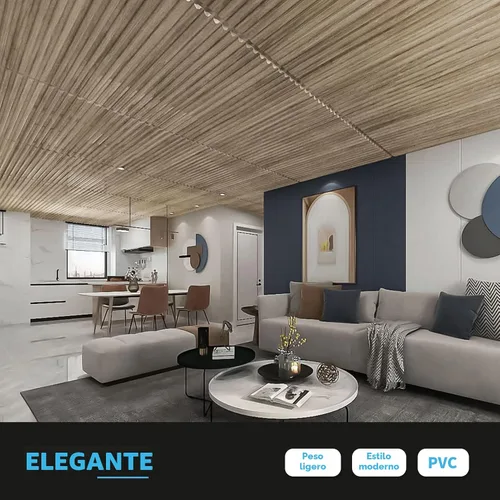 Vista 2 de Art3d 2x4 pies de baldosas de techo suspendido en nogal, diseño semi-cilíndrico de 12 hojas, paneles de pared 3D para decoración interior de pared