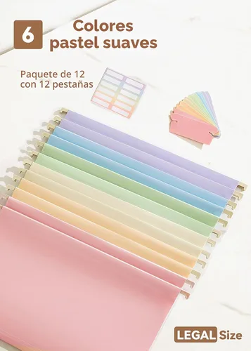 Vista 6 de SortRax Carpetas colgantes de tamaño legal, plástico resistente, color Pastel