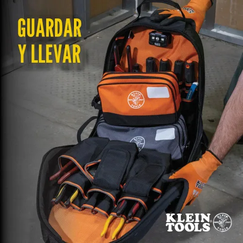 Vista 5 de Klein Tools Bolsa de herramientas, compartimentos dobles, organizador de bolsas de herramientas de alta resistencia, bolsa multiusos