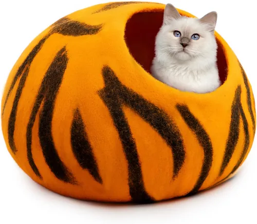 Vista 14 de Woolygon - Lujosa cueva de lana merina para gatos, cápsula plegable para gatos de interior, recinto de fieltro para mascotas de alta calidad, casa