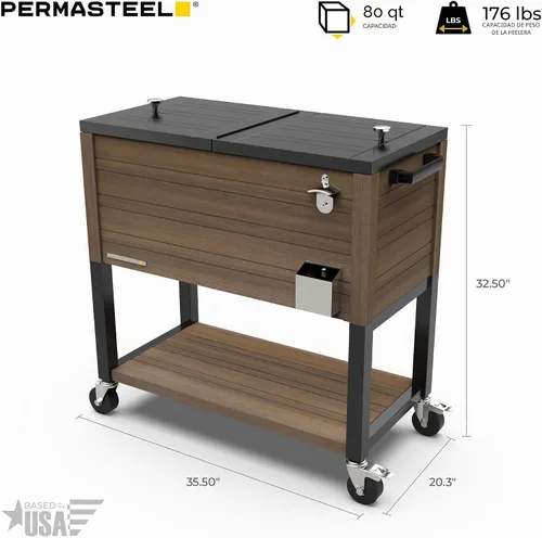 Vista 11 de Permasteel 80 Quart Party Cooler, Rolling Ice Chest with Wheels and Handles for Indoor Outdoor Patio