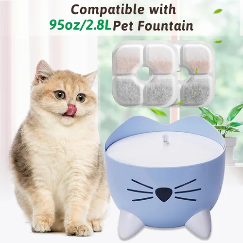 Vista 5 de Filtros de repuesto para fuente de agua para gatos aptos para fuente de 2.5 L con patrón de bigotes, filtro de fuente de agua de triple acción