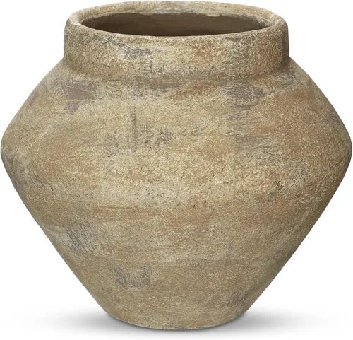 Vista 14 de Briful Jarrón rústico de cerámica de 5 pulgadas, jarrones con textura vintage desgastada, 3.5 pulgadas de boca ancha, jarrón de cerámica para ramas