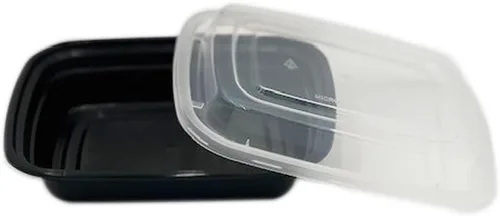 Vista 2 de Recipientes de preparación de alimentos de 8 onzas con base negra y tapas transparentes, rectangulares y de 1 pulgada de profundidad, desechables