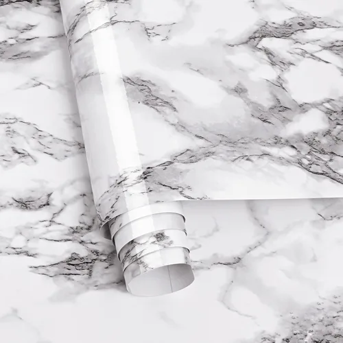 Vista 2 de Caltero Papel tapiz de mármol para despegar y pegar, papel de contacto de mármol brillante de 24 x 197 pulgadas para encimera, gabinetes de cocina