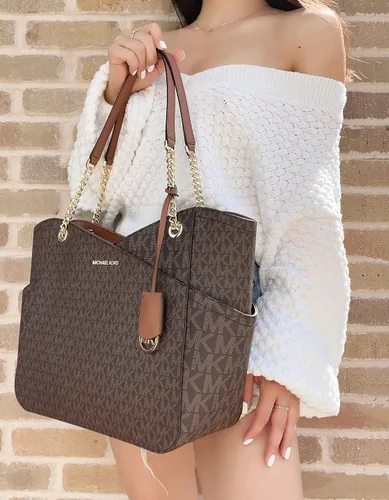 Vista 4 de Michael Kors - Bolso tote Jet Set Travel grande con cadena para el hombro, Marrón, L