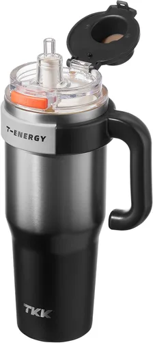 Vista 18 de TKK Vaso de 27 onzas con asa y popote, vaso aislado con revestimiento de cerámica, taza de viaje 100% a prueba de fugas para agua, té helado o café