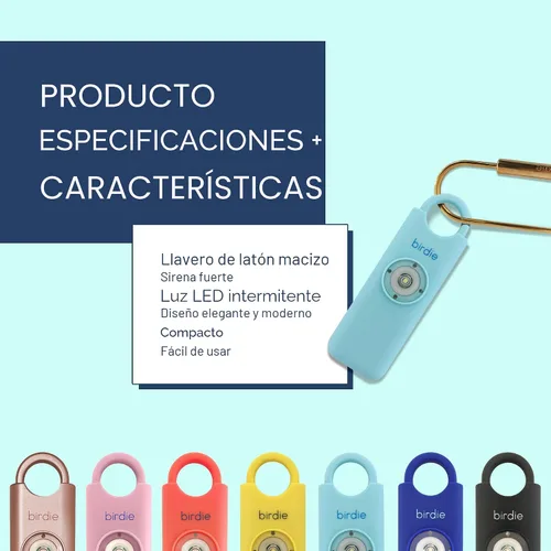 Vista 3 de She’s Birdie – La alarma de seguridad personal original para mujeres por mujeres – Sirena fuerte, luz estroboscópica y llavero en una variedad