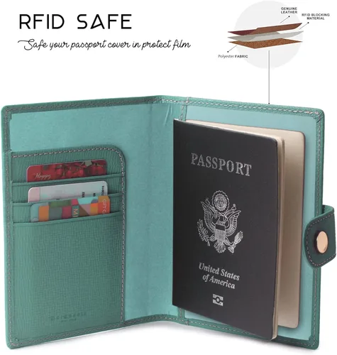 Vista 4 de Portapasaportes de cuero auténtico para pasaporte, con bloqueo Rfid - con compartimento para documentos de identificación