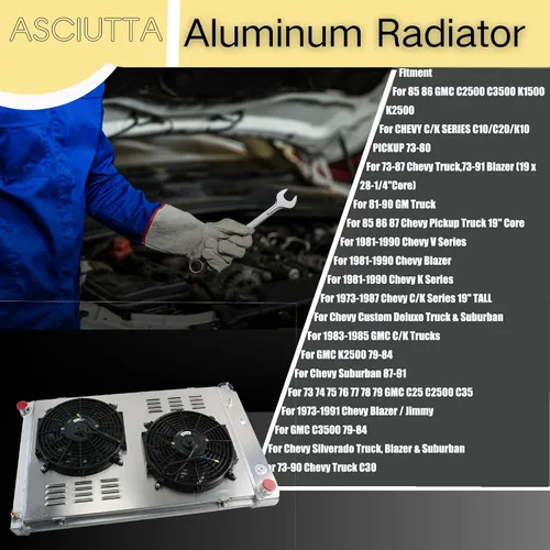 Vista 4 de Radiador de aluminio CU716 para Chevy Cheyenne Blazer C10 C20 K10/K20/K30 y GMC Jimmy C1500/2500/3500 Radiador de 4 filas de núcleos radiador Kits