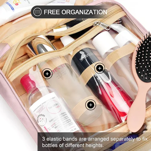 Vista 5 de Bolsa de aseo colgante de viaje para mujeres y hombres, con 6 cubiertas de botellas de silicona a prueba de fugas, accesorios impermeables