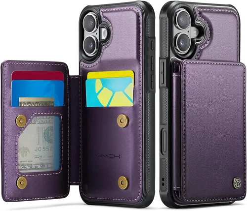 Vista 92 de Vinich for iPhone XR Wallet Case with Card Holder, Black RFID Blocking Credit Slots, Kickstand, Shockproof Flip Phone Cover, PU Leather, Double
