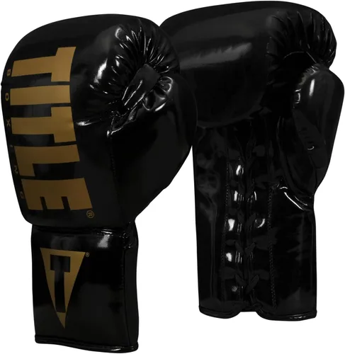 Vista 3 de TITLE Boxing Inferno Intensity Guantes de Entrenamiento con Cordones - MMA, Kickboxing, Saco de Boxeo, Sparring - 14, 16, 18 oz Negro/Dorado