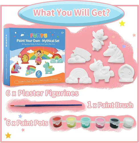 Vista 3 de Funto Pinta tu propio unicornio y animal, juego de 16 figuras de arte y manualidades para niños, cerámica para pintar, proyectos de vapor, actividad
