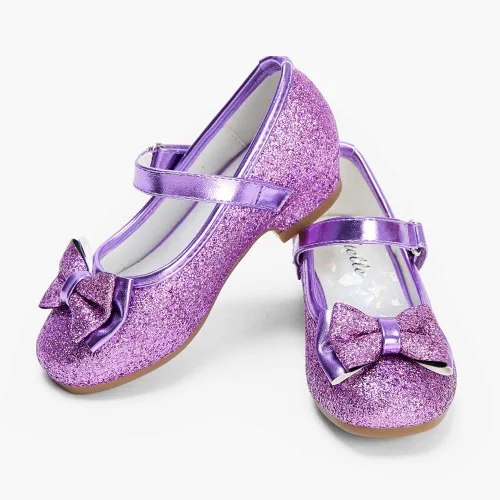 Vista 6 de Stelle - Zapatos de vestir para niñas pequeñas, zapatos de princesa con purpurina y flores, tacón bajo estilo Mary Jane, ideales para fiestas y bodas