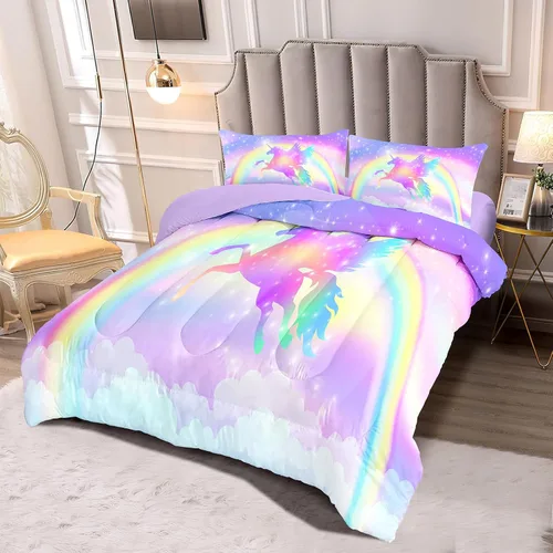 Vista 2 de Juego de ropa de cama con edredón para niños de 3 piezas súper suave transpirable con estampado, juegos de ropa de cama para niñas, juego de edredón