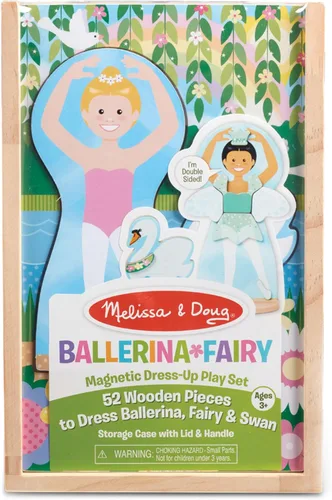 Vista 6 de Melissa & Doug Juego de muñeca de madera de doble cara y cisne de bailarina y hada magnética (52 piezas)