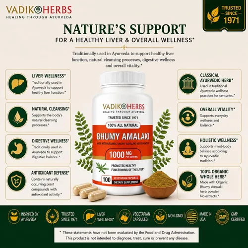 Vista 7 de Vadik Herbs Organic Bhumy Amalaki, 100 cápsulas, soporte hepático 1000 mg Organic Whole-Herb Phyllanthus amarus 1000mg Per Serving Traditional