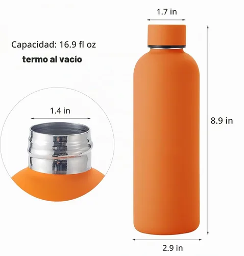 Vista 3 de Botella de agua deportiva de boca estrecha aislada de acero inoxidable de 17 onzas, frasco de vacío con forma de cola de doble pared