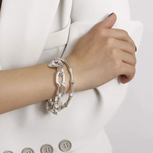 Vista 5 de Joya - Pulsera de clip de papel dorado ajustable con capas apiladas para mujer y niña