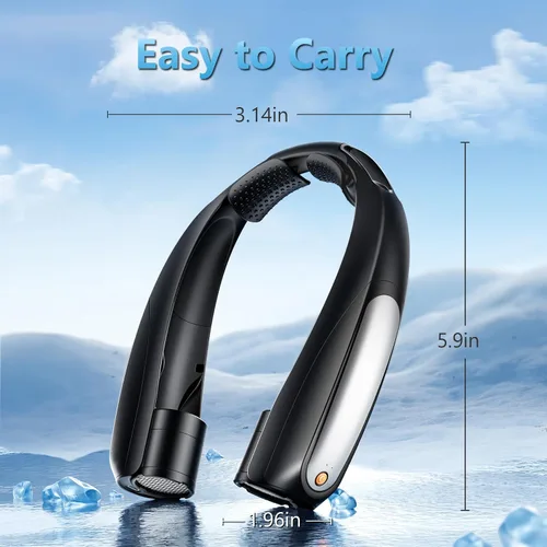 Vista 7 de Ventilador de cuello portátil, manos libres, 6 velocidades, batería de 6000 mAh, ventilador personal portátil de enfriamiento de 360°, recargable