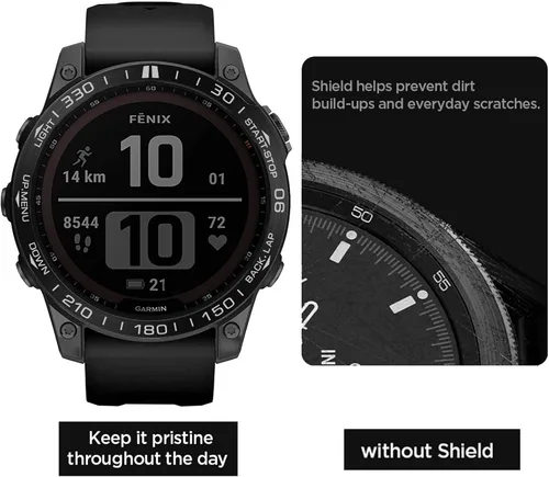 Vista 5 de Abanen Bisel de reloj para Garmin Fenix 7X Sapphire Solar, acero inoxidable pulido cubierta adhesiva antiarañazos, anillo de cubierta protectora