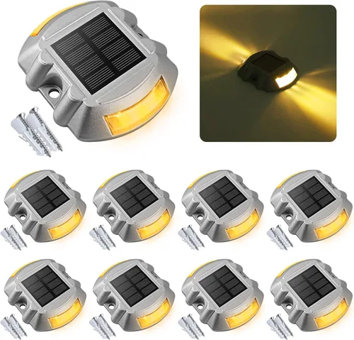 Vista 10 de VOLISUN Luces Solares de Cubierta de Navidad Luces de Muelle de Entrada, Paquete de 4 LED IP67 Impermeables Luz de Advertencia de Escalón para Rojo