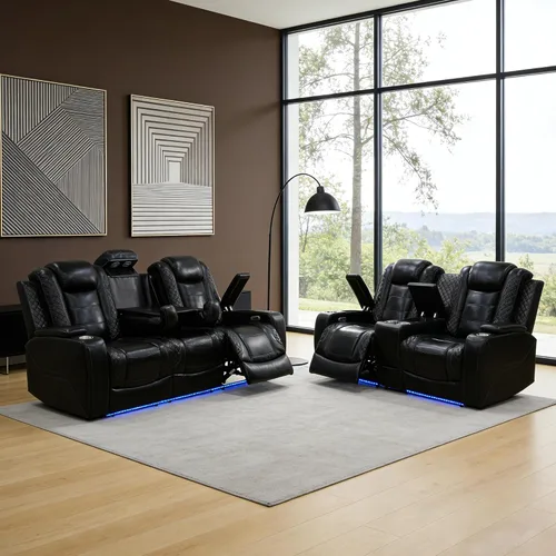 Vista 43 de Sofá reclinable individual eléctrico para muebles de sala de estar, silla reclinable de cuero con luces LED, puertos USB, almacenamiento oculto