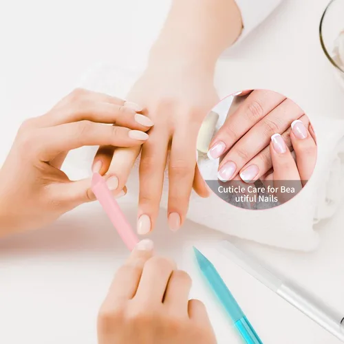 Vista 4 de Juego de 3 herramientas de cristal para quitar cutículas, lima de uñas, removedor de cutículas, juego de herramientas de cristal de doble cara