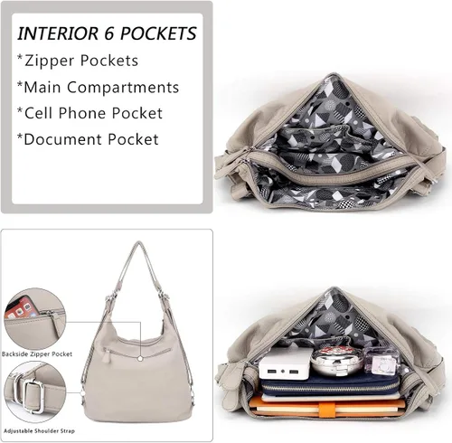Vista 3 de Angel Kiss Bolso de mano estilo hobo para mujer, bolso de hombro cruzado amplio, bolso de mano con asa superior de cuero sintético lavado