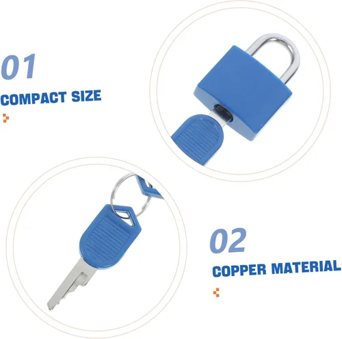 Vista 7 de Mini cerradura de equipaje de metal con candados de colores clave para mochilas, maletas y casilleros escolares, construcción para viajes y seguridad