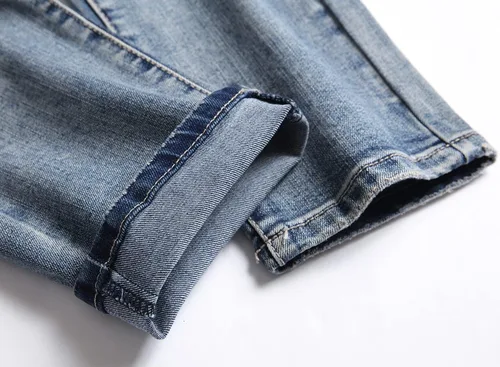 Vista 7 de XIMXIMMTIAN Jeans rectos para hombre, estilo motociclista, desgastados, desgastados, desgastados, rectos