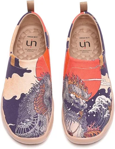 Vista 90 de UIN Zapatos de viaje para caminar para hombre, sin cordones, de lona, informales, ligeros, cómodos y modernos, diseño de perritos felices Ahhhhh