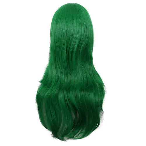 Vista 4 de MapofBeauty - Peluca larga de extremos rizados y con flequillo lateral para mujer, 28 pulgadas, para cosplay, color verde hierba